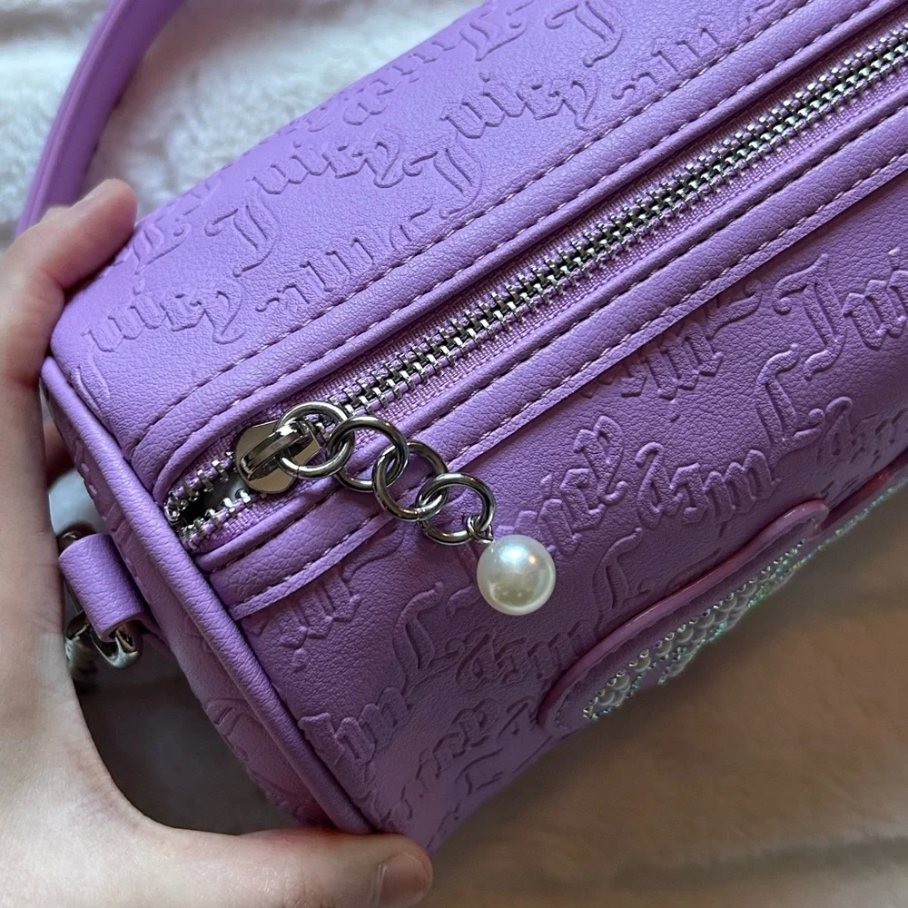 Juicy Couture String of Pearls Roll Bag Violet Tulle Debossed Y2K Coquette Retro